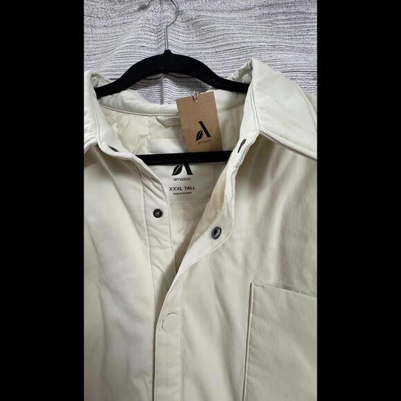 Amazon Essentials Cream Button Down Shacket Nylon Loose Fit Men Size 3XL Tall - Picture 2 of 5